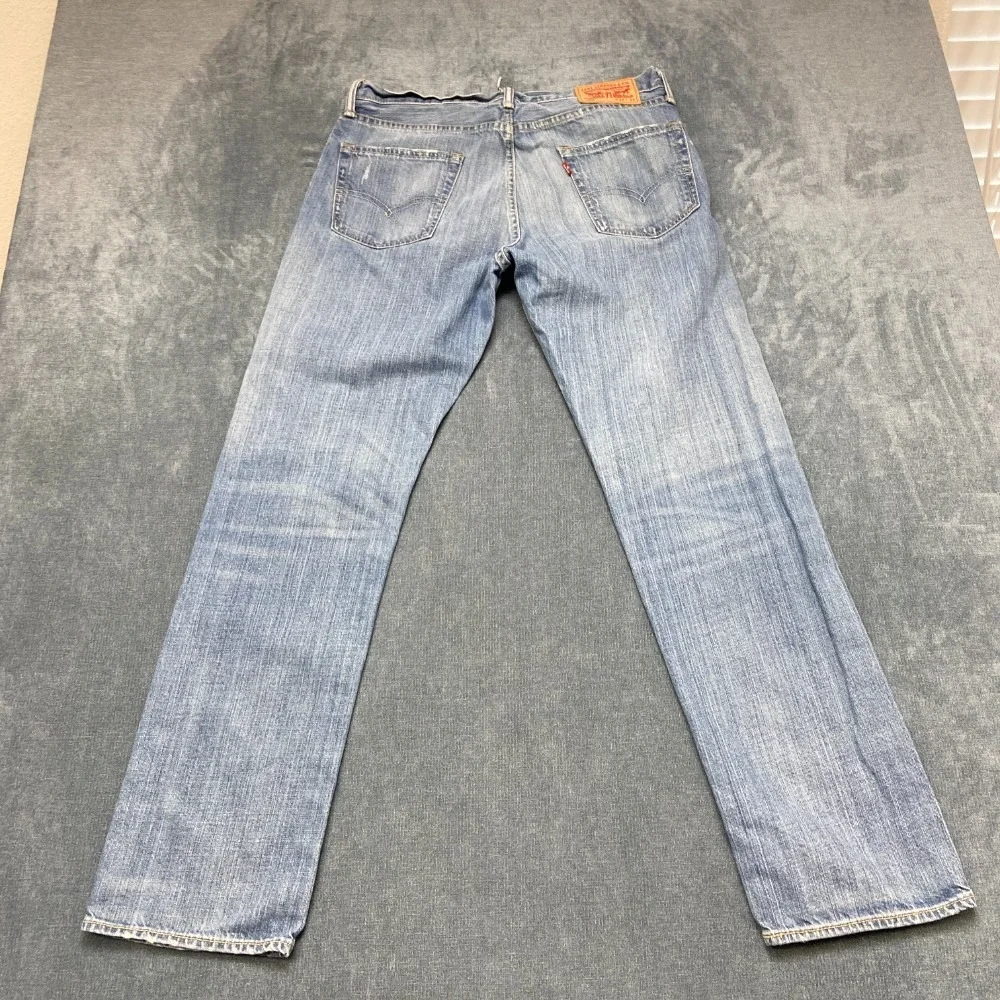 Levi's 504 Jeans Mens 32x34 Blue Denim Cotton Stretch Straight Leg Distressed